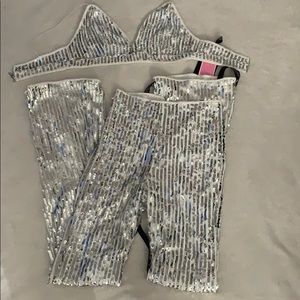 Silver Sequin Pant Suit